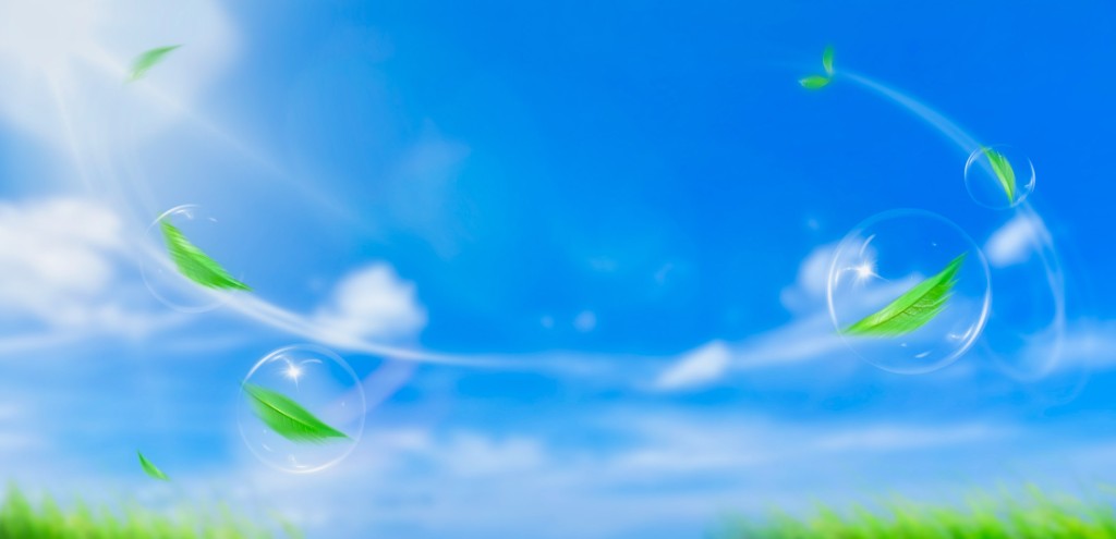 Frische grüne Blätter und Himmel, Symbol für saubere Raumluft
